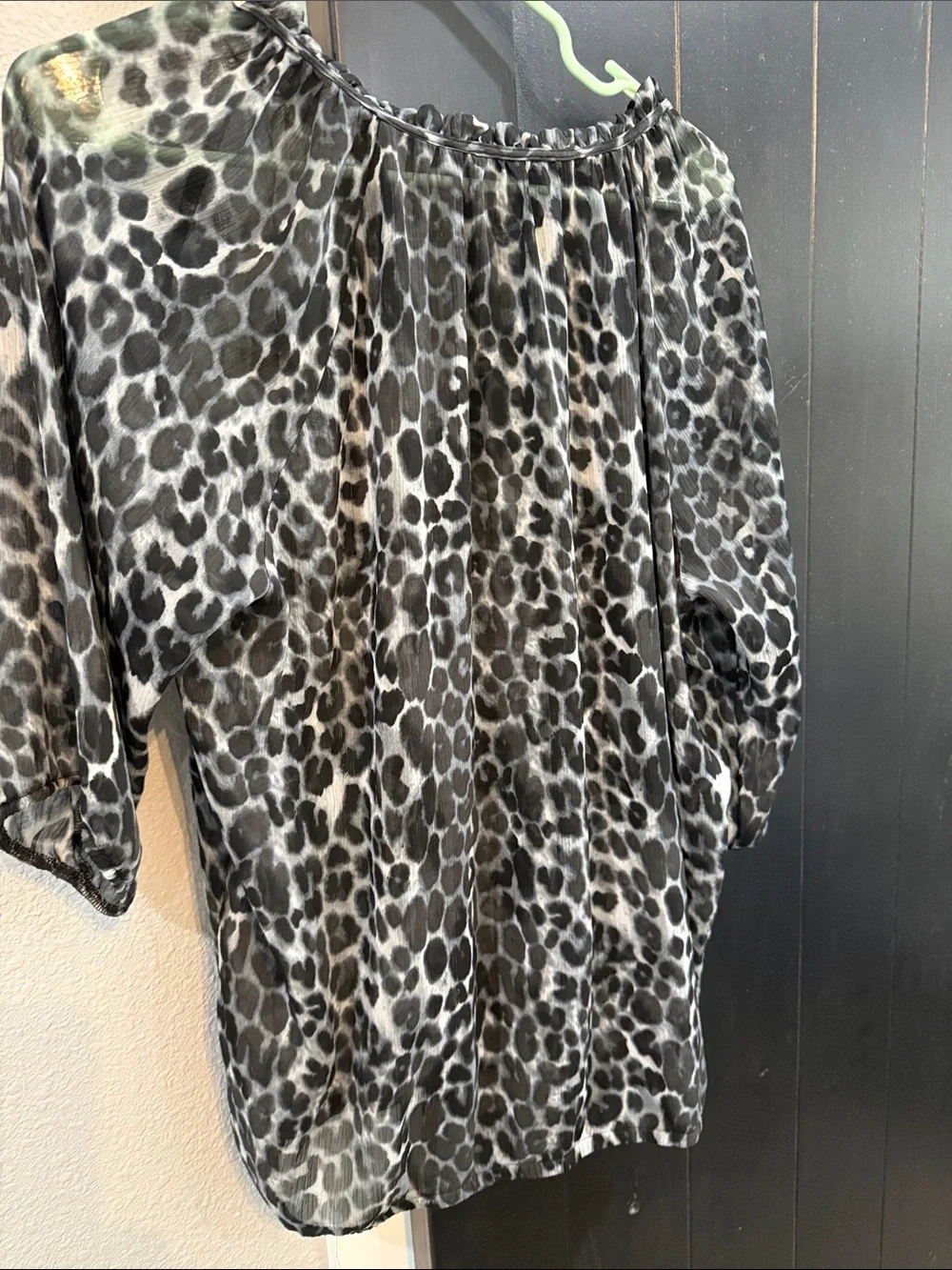 Women's Leopard Print Peasant Blouse - Black & Gray - Picture 2 of 5